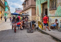 Bicycle taxis drivers meeting  in Havana