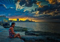 Girl in Havana at Sunset