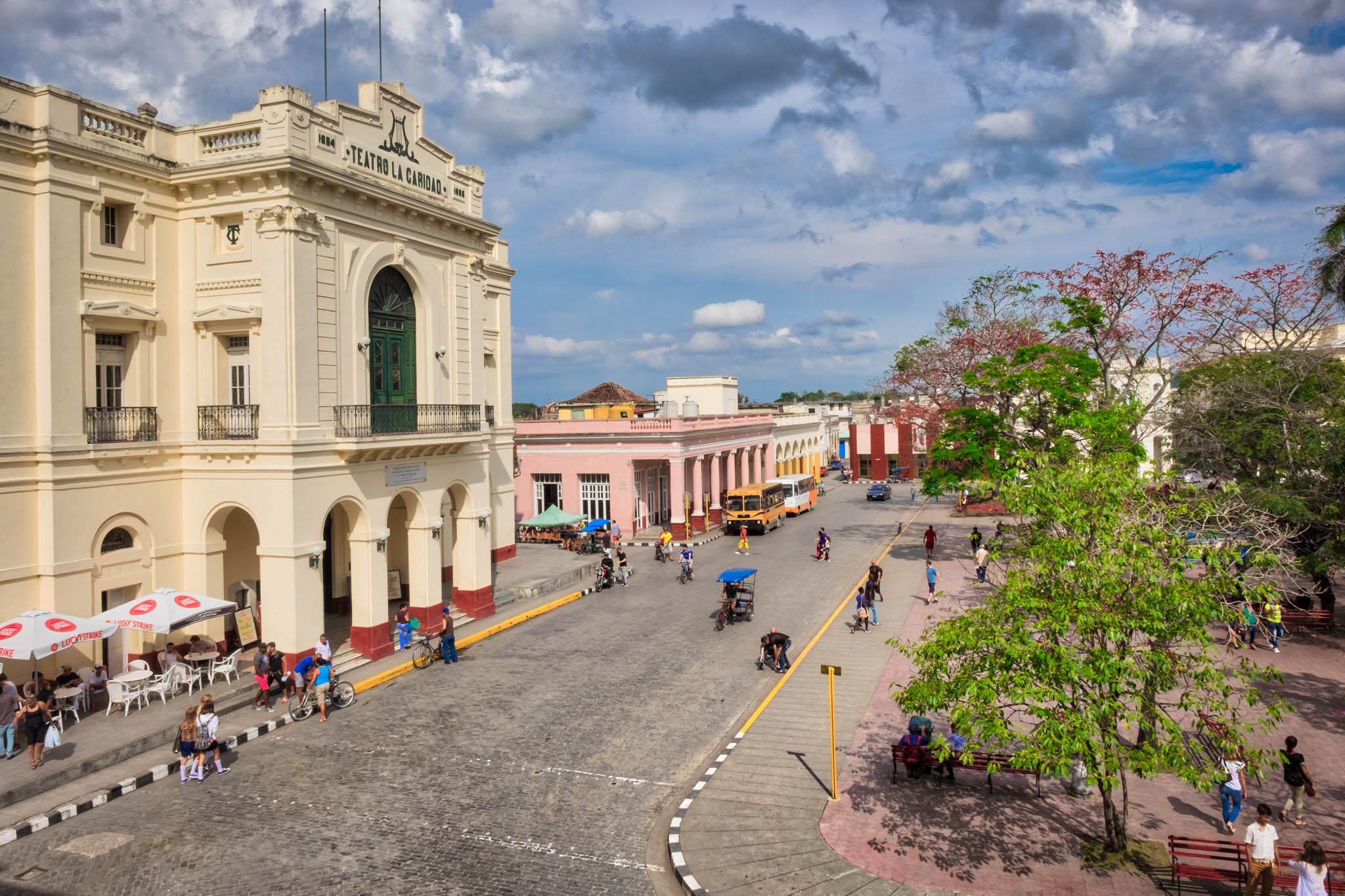Street in front of Teatro La Caridad at Parque Vidal in Santa Clara Cuba