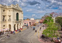 Street in front of Teatro La Caridad at Parque Vidal in Santa Clara Cuba